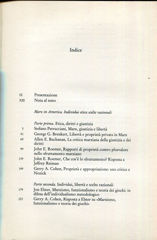 Marx in America : individui, etica, scelte razionali