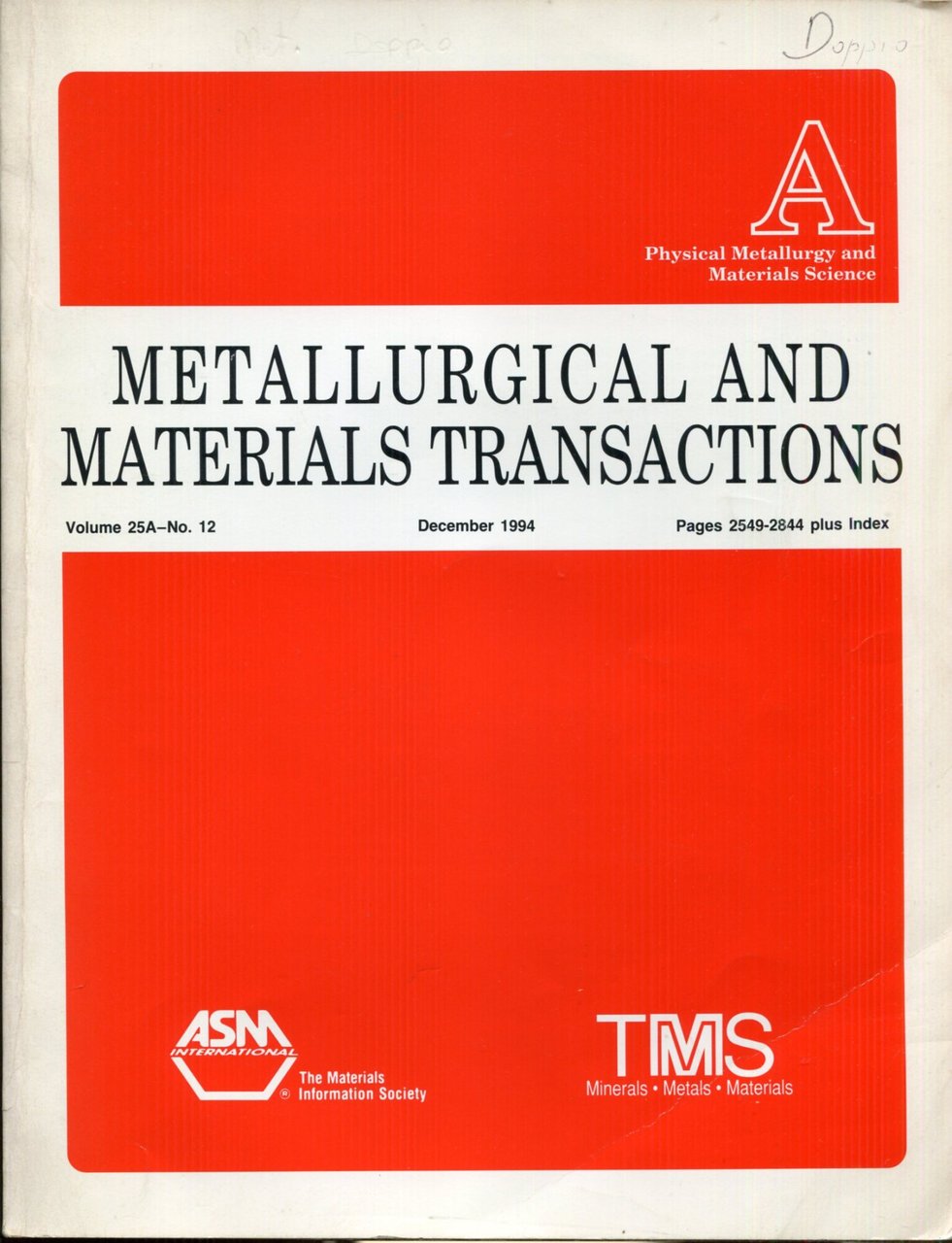 Metallurgical materials transactions, volume 25A, numero 12. December 1994. Physical …