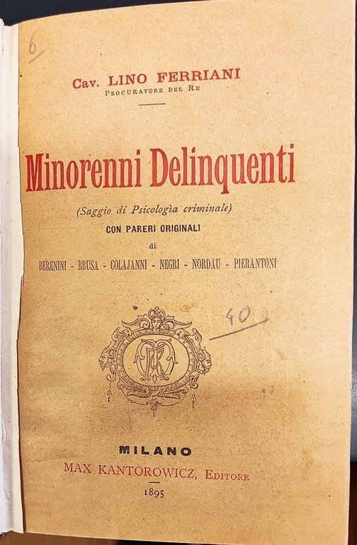 Minorenni delinquenti : (saggio di psicologia criminale)