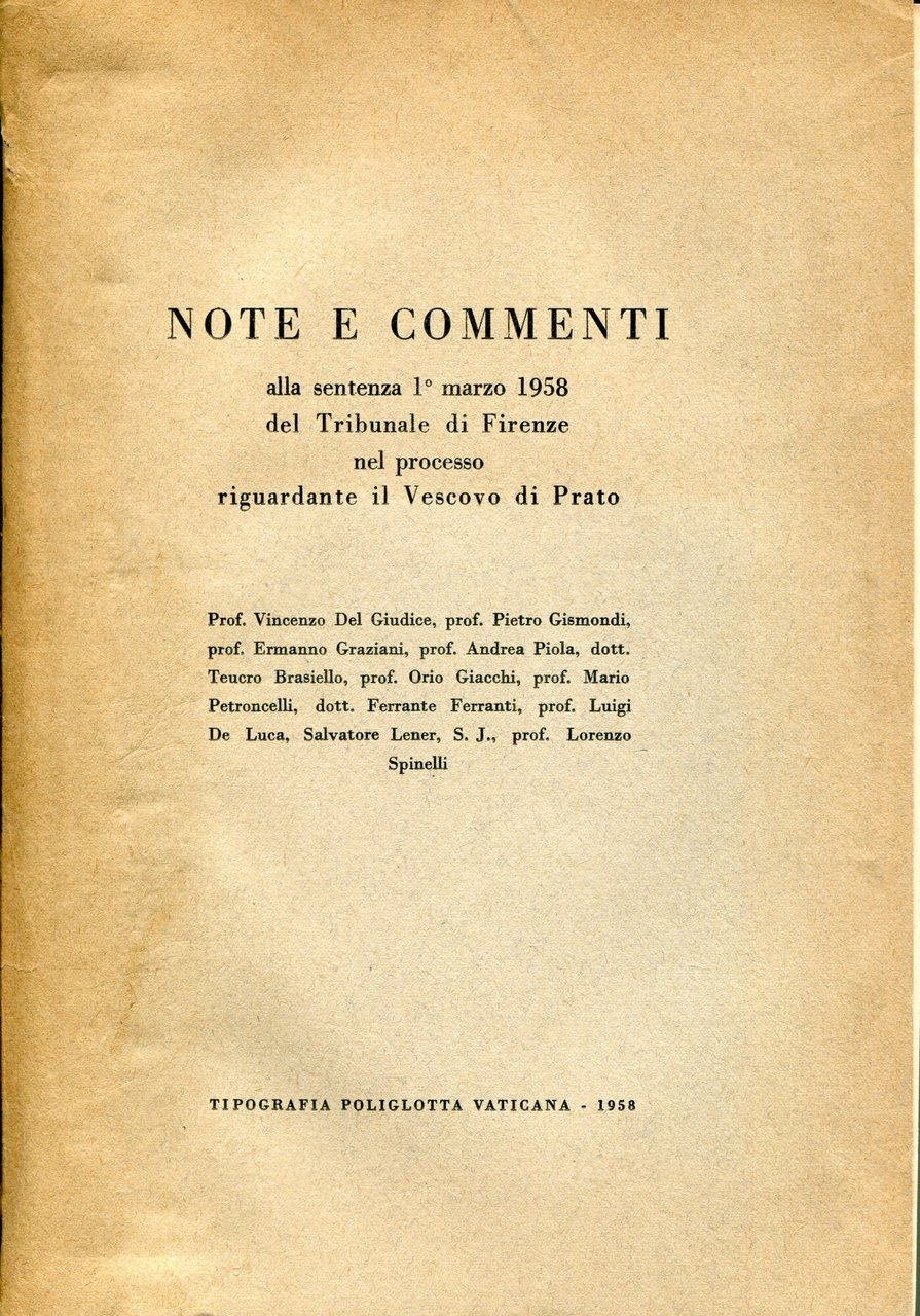 Note e commenti alla sentenza 1 marzo 1958 del Tribunale …