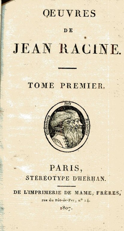 Oeuvres de Jean Racine. Tome premier - cinquième. 4^ tirage