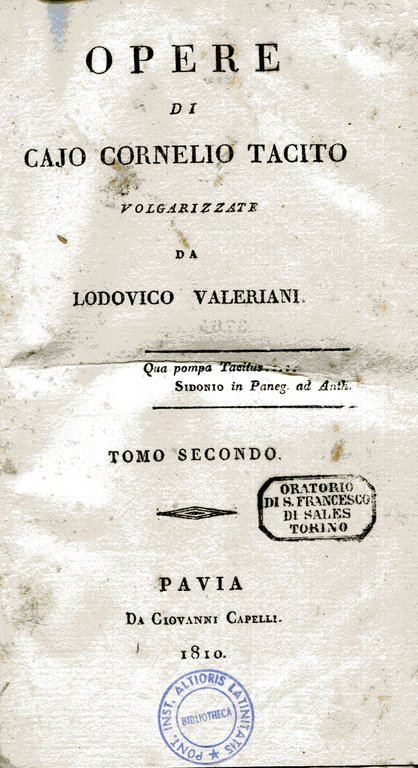 Opere di Cajo Cornelio Tacito volgarizzate da Lodovico Valeriani. Tomo …