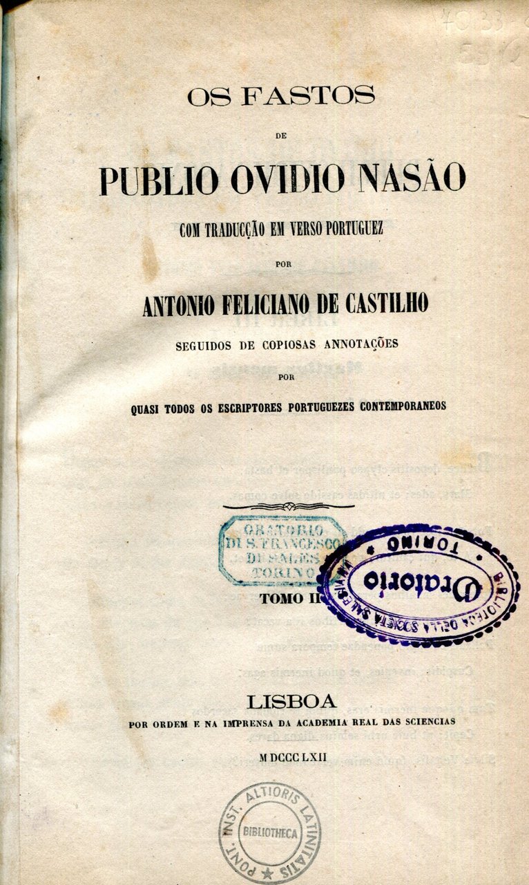 Os Fastos de Publio Ovidio Nasão, com traducção em verso …