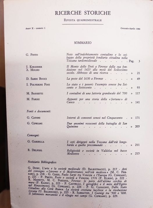 Ricerche storiche: anno X nummero 1, gennaio-aprile 1980