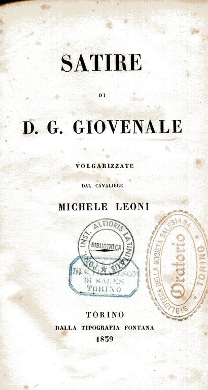 Satire di D. G. Giovenale volgarizzate dal cavaliere Michele Leoni