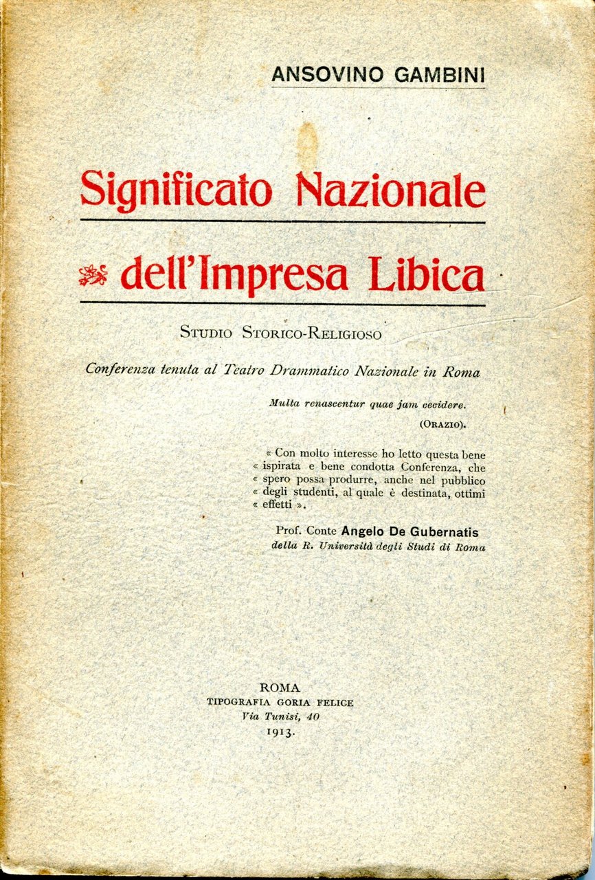 Significato nazionale dell'impresa libica : studio storico-religioso : [conferenza tenuta …