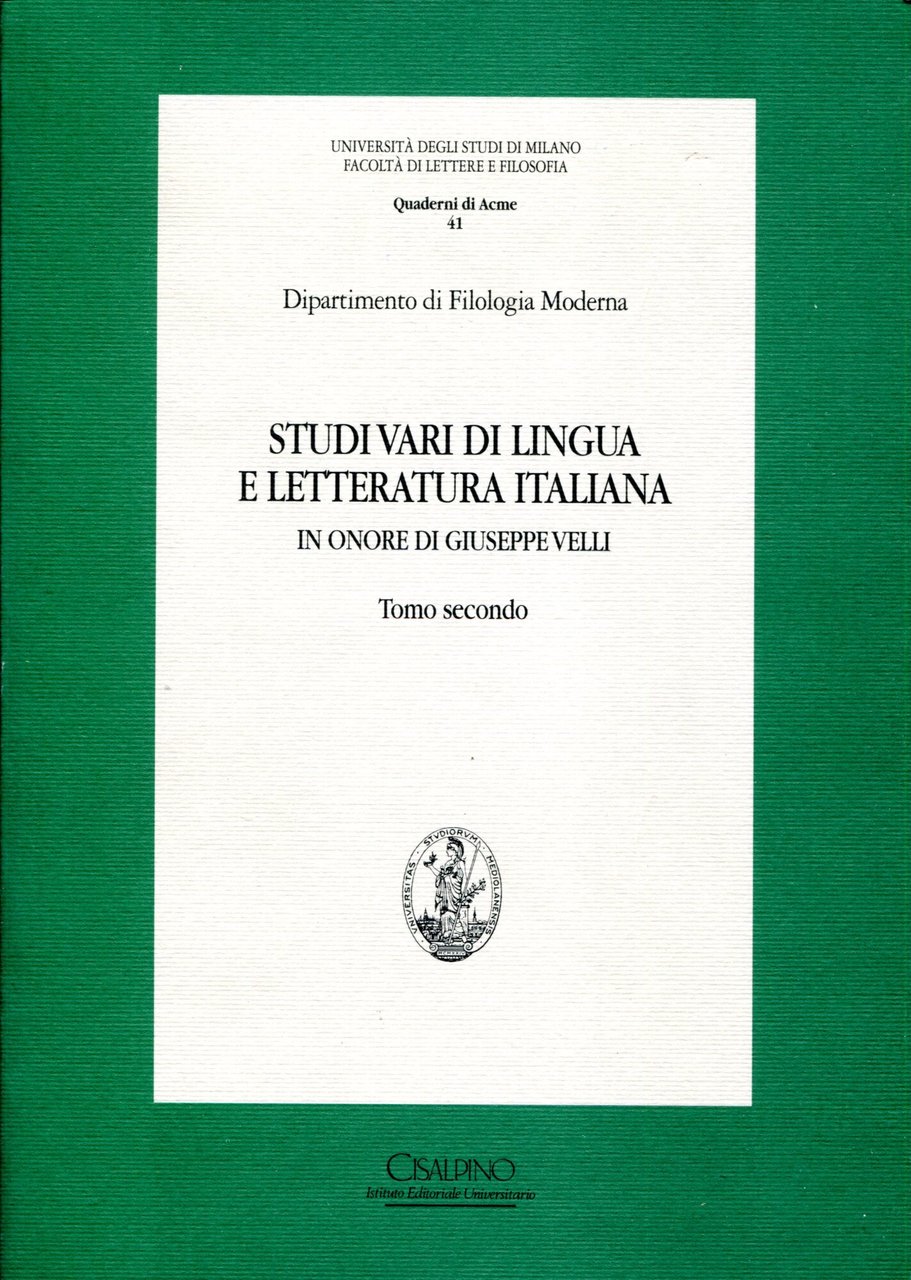 Studi vari de lingua e letteratura italiana. In onore di …