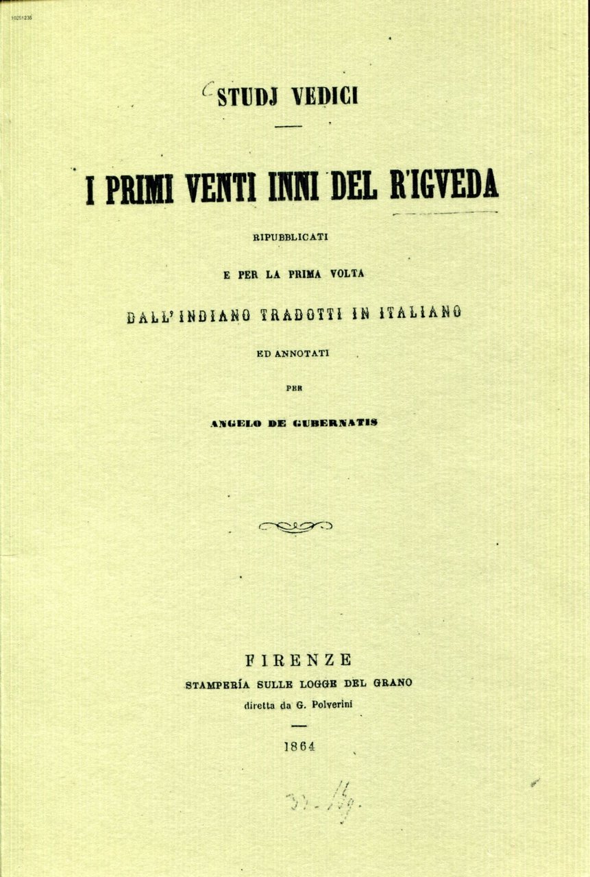 Studj Vedici. I Primi Venti Inni del Rigveda ripubblicati e …