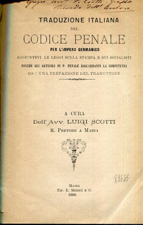 Traduzione italiana del Codice penale per l'Impero germanico, aggiuntevi le … | Immagine Gallery 3