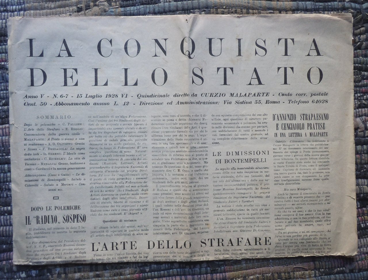 LA CONQUISTA DELLO STATO - QUINDICINALE DIRETTO DA CURZIO MALAPARTE …