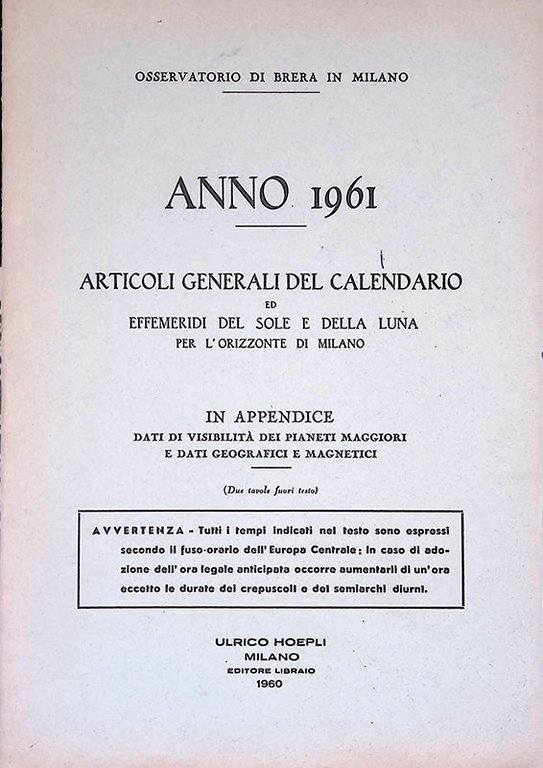 Articoli generali del calendario ed effemeridi del sole e della …