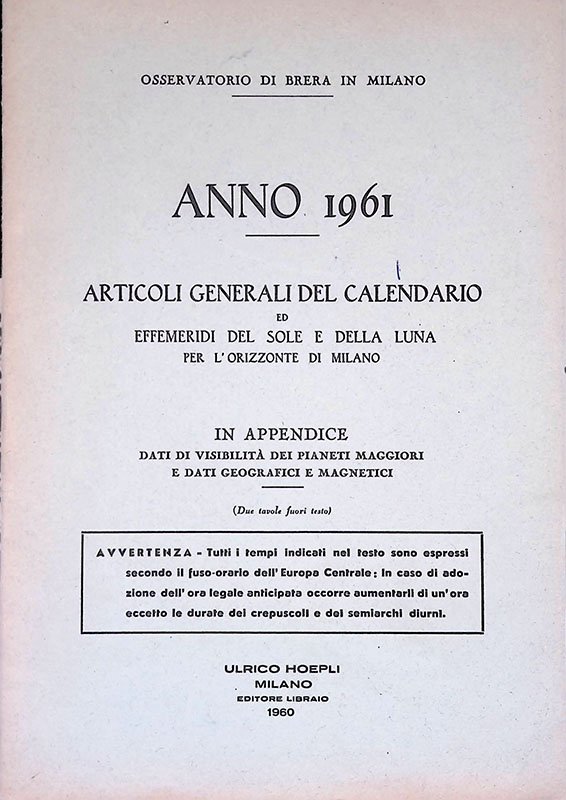Articoli generali del calendario ed effemeridi del sole e della …