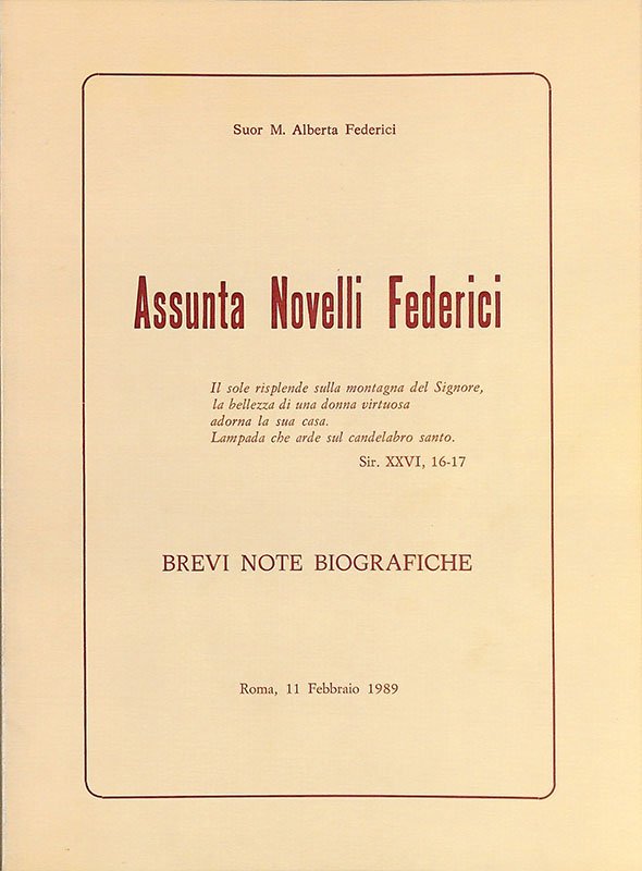 Assunta Novelli Federici. Brevi note biografiche | Immagine principale