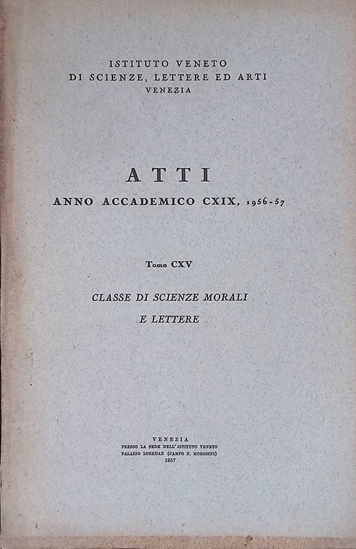 Atti anno accademico CXIX 1956-57, tomo CXV. Classe di scienze …