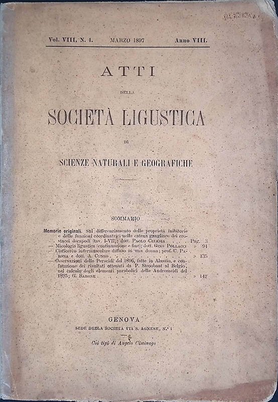 Atti della Società Ligustica di Scienze Naturali e geografiche. Anno … | Immagine principale