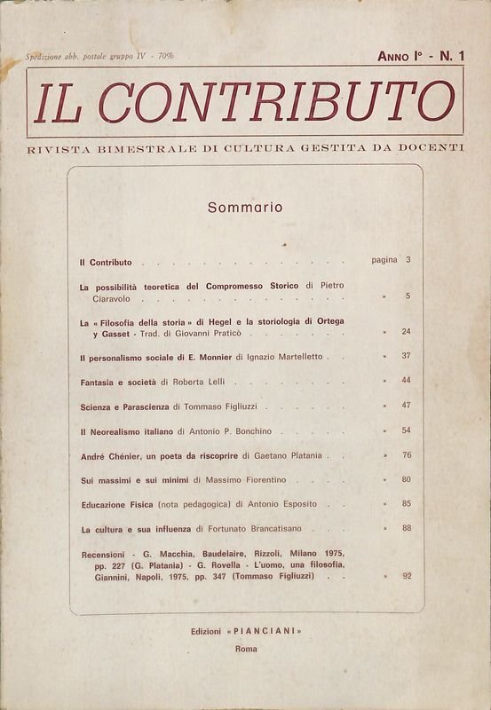 Il contributo. Rivista bimestrale di cultura gestita da docenti. n. … | Immagine principale