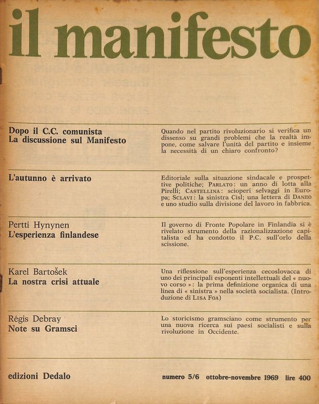 Il manifesto. N. 5/6 ottobre - novembre 1969 | Immagine principale