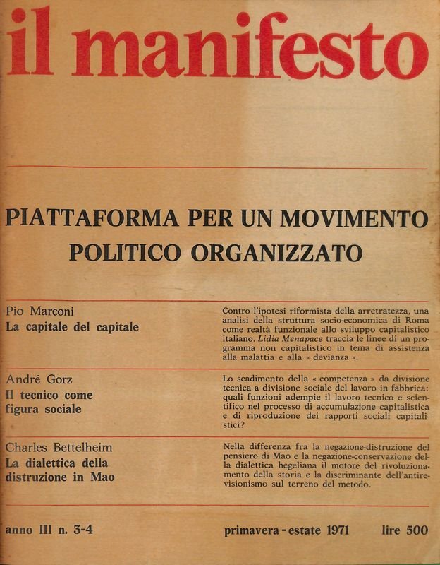 Il manifesto. Primavera - estate 1971