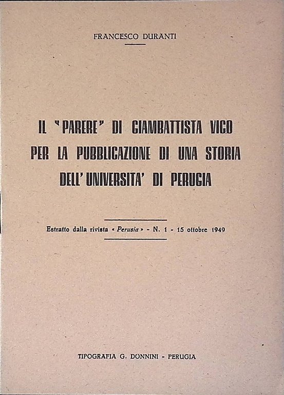 Il parere di Giambattista Vico per la pubblicazione di una storia dell'Università di Perugia