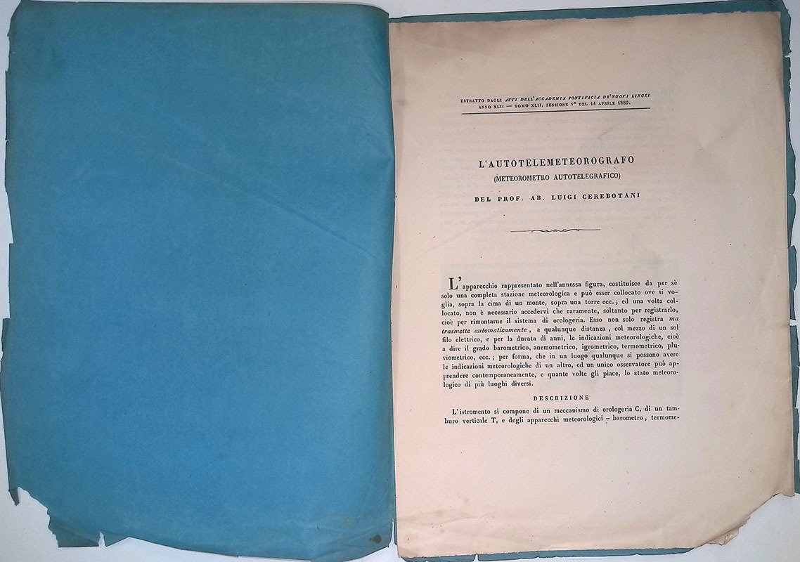 L'autotelemeteorografo. Meteorometro autotelegrafico - Estratto