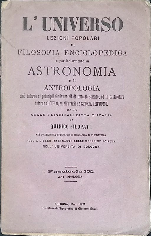 L'universo. Lezioni popolari di filosofia enciclopedica e particolarmente di astronomia …