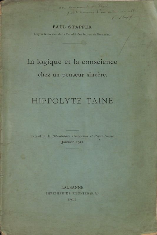La logique et la conscience chez un penseur sincere. Hippolyte …