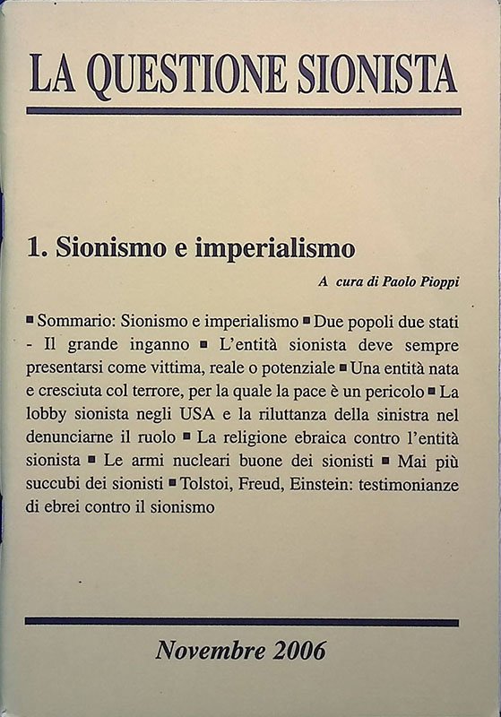 La questione Sionista. 1. Sionismo e imperialismo