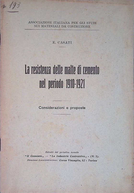 La resistenza delle malte di cemento nel periodo 1910-1921. Considerazioni … | Immagine principale