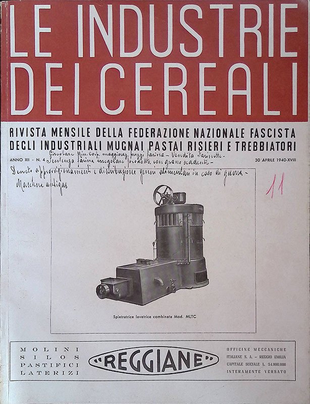 Le Industrie dei Cereali. Anno XII n.4, 30 aprile 1940 | Immagine principale