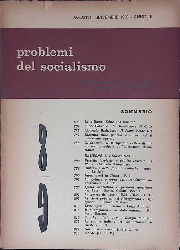 Problemi del Socialismo. Agosto-settembre 1960 anno III n.8-9 | Immagine principale