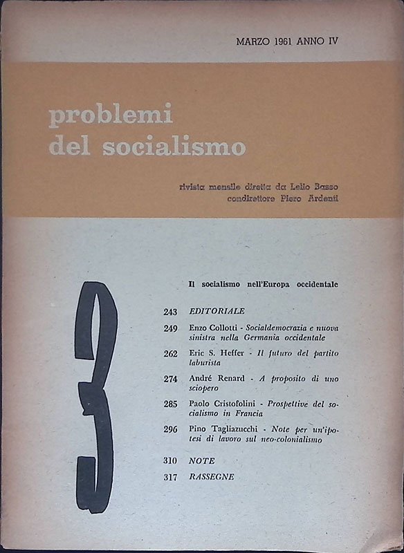Problemi del Socialismo. Marzo 1961 anno IV n.3 | Immagine principale