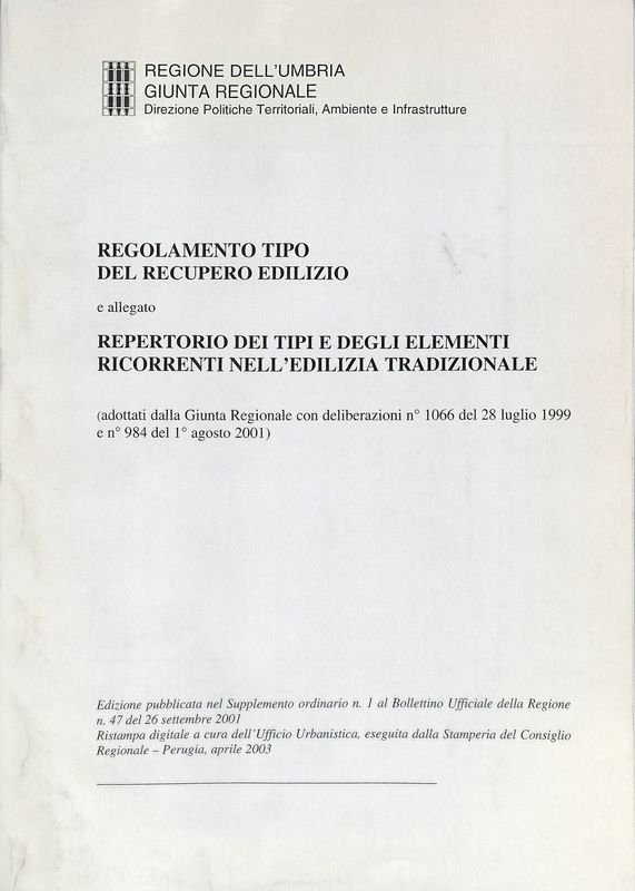 Regolamento tipo del recupero edilizio e allegato Repertorio dei tipi …