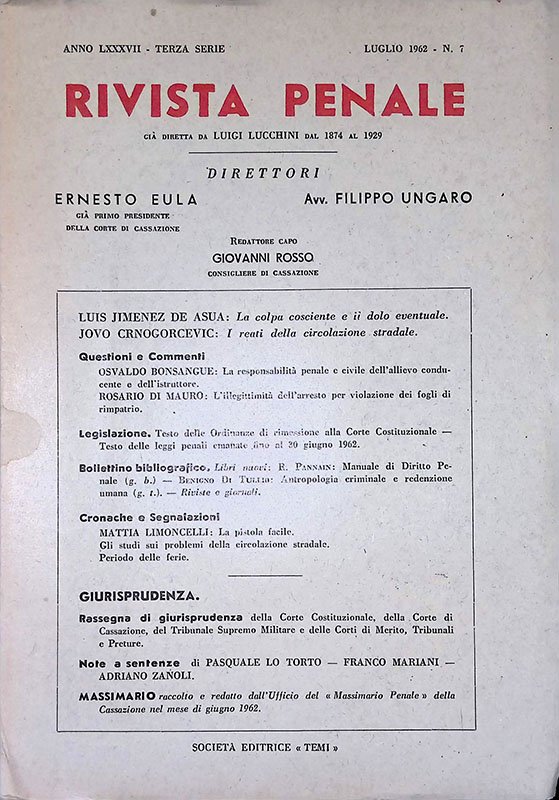 Rivista penale. Anno LXXXVII, n. 7 luglio 1962