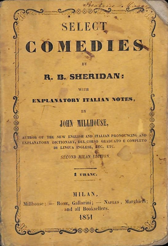 Select comedies by R. B. Sheridan with explanatory italian notes … | Immagine principale