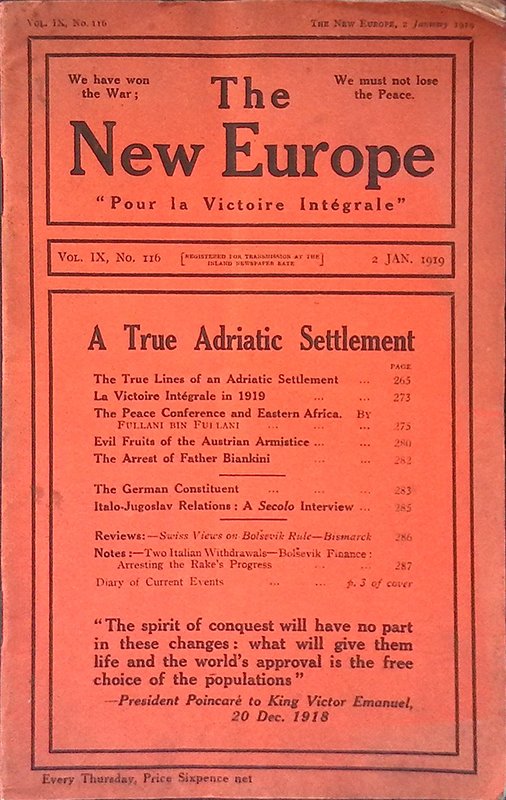 The New Europe. Vol.IX n.116, 2 january 1919. A True … | Immagine principale