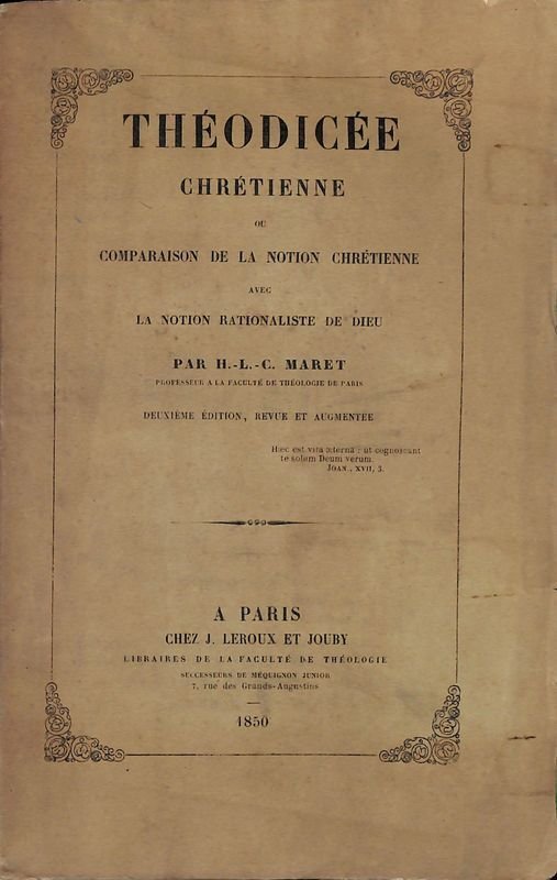 Theodicee chretienne ou comparaison de la notion chretienne avec la …