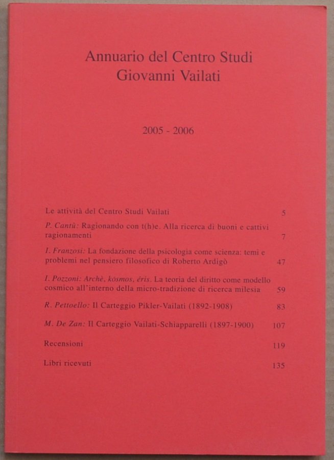 Annuario del Centro Studi Giovanni Vailati, 2005-6 | Immagine principale