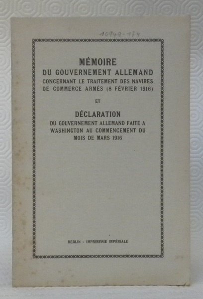 Mémoire du Gouvernement allemand concernant le traitement des navires de …