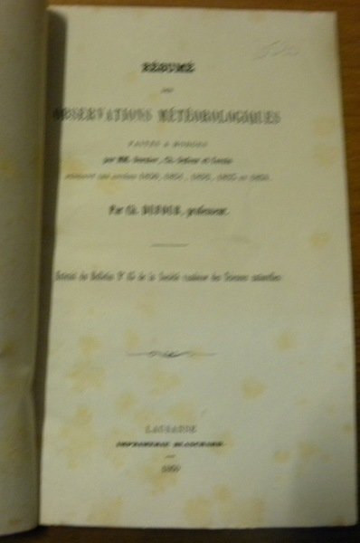 Résumé des observations météorologiques faites à Morges par MM. Burnier, … | Immagine principale