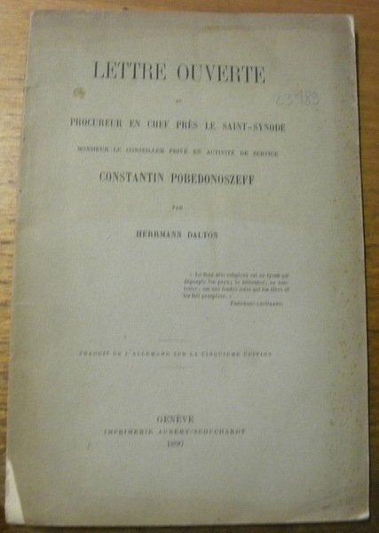 Lettre ouverte au procureur en chef près le Saint-Synode Monsieur …