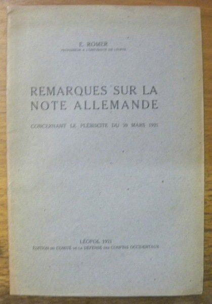Remarques sur la Note allemande concernant le plébiscite du 20 …