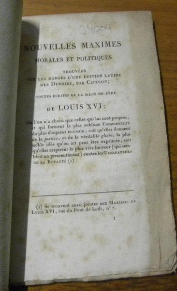 Nouvelles maximes morales et politiques trouvées sur les marges d’une … | Immagine principale