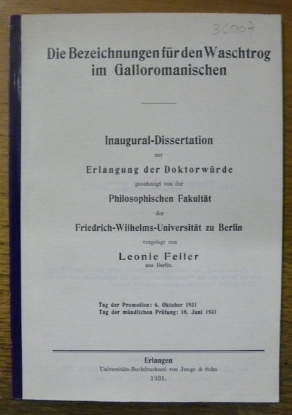Die Bezeichnungen für den Waschtrog im Galloromanischen. Diss. | Immagine principale