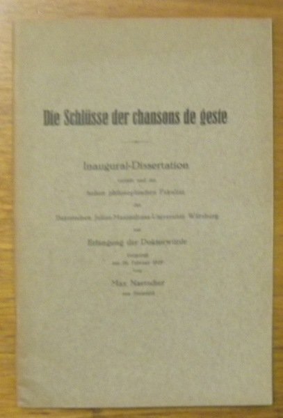 Die Schlüsse der chansons de geste. Diss. | Immagine principale