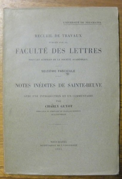 Notes inédites de Sainte-Beuve. Avec une introduction et un commentaire. … | Immagine principale