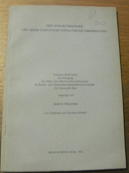 Der Schleuderpreis und seine Wirtschaftspolitische Behandlung. Diss. | Immagine principale