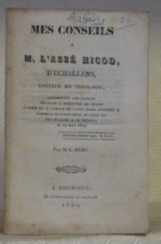 Mes conseils à M. l’Abbé Nicod, d’Echallens, concernant une seconde …