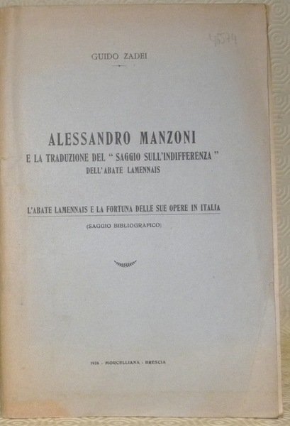 Alessandro Manzoni e la traduzione del “Saggio sull’indifferenza” dell’abate Lamennais. …