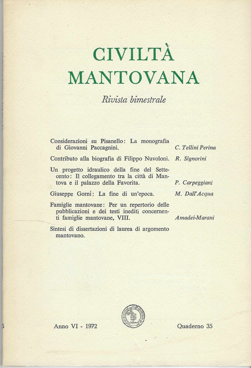 Civiltà mantovana, rivista bimestrale: Anno VI -1972, quaderno 35