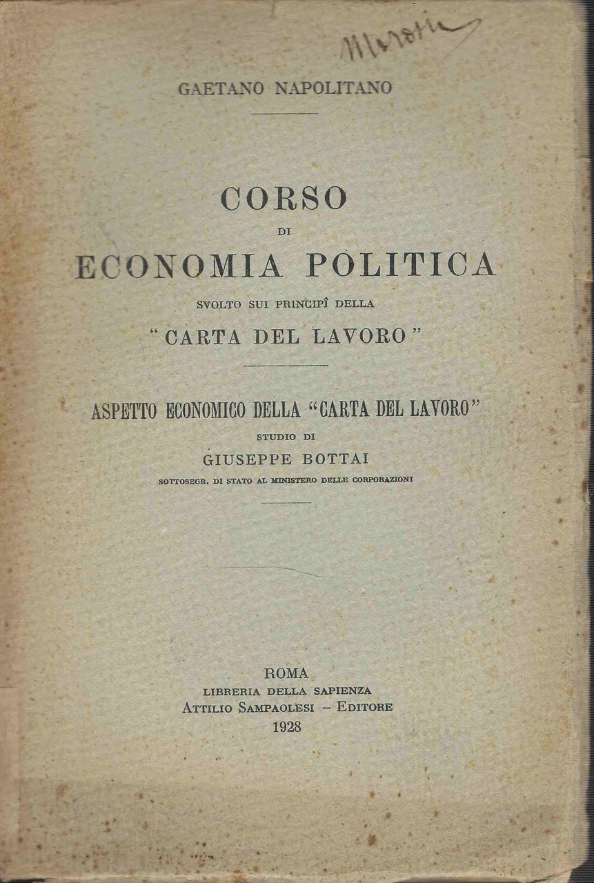 Corso di Economia Politica svolto sui principi della "carta del … | Immagine principale